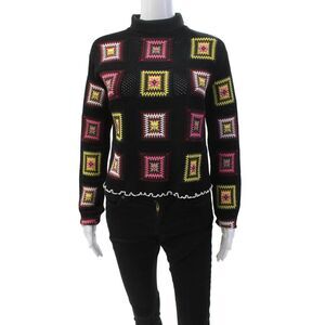 Colville Womens Long Sleeve High Neck Graphic Print Knit Top Black Size M